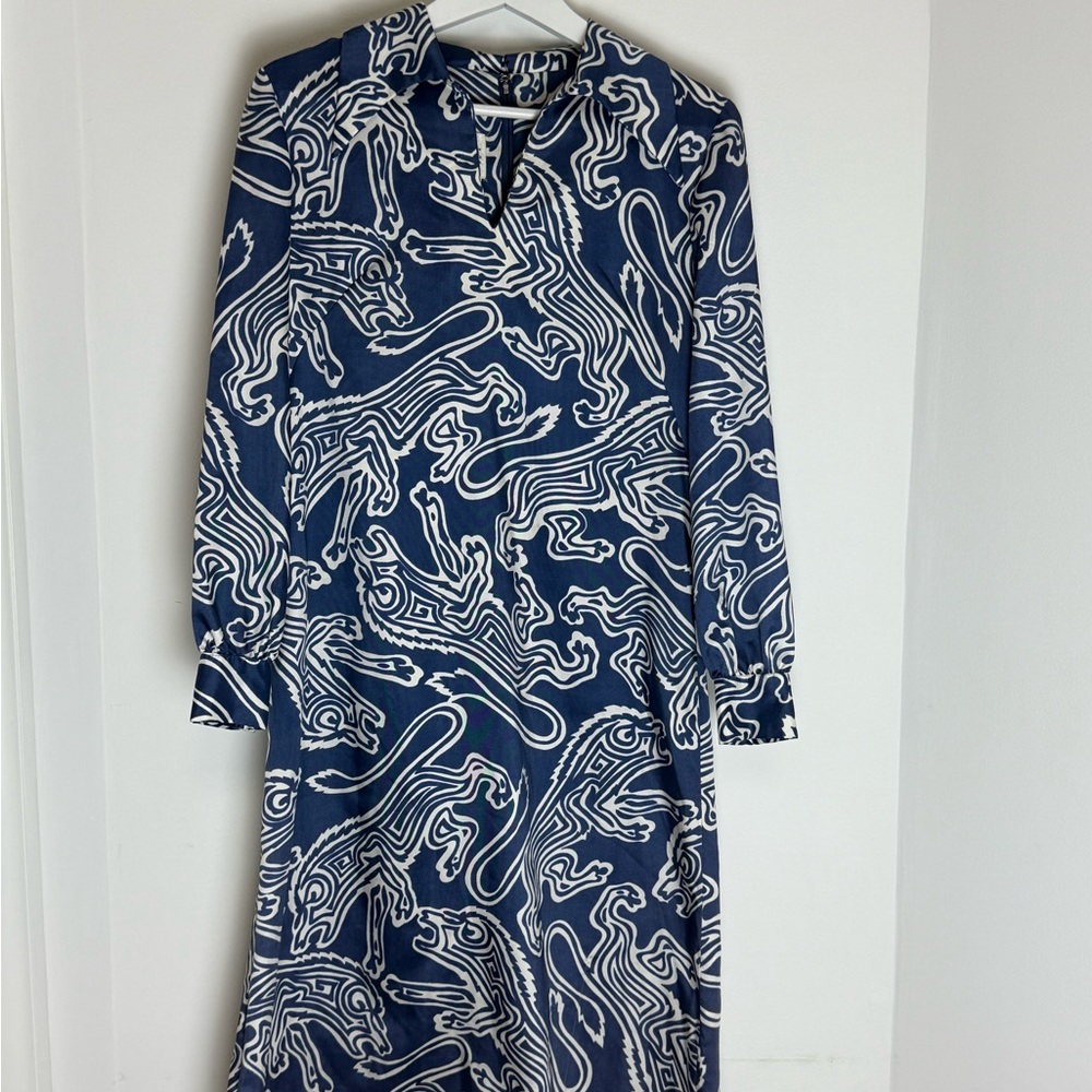 Vintage Tanner of North Carolina Blue Graphic Long Sleeve Dress